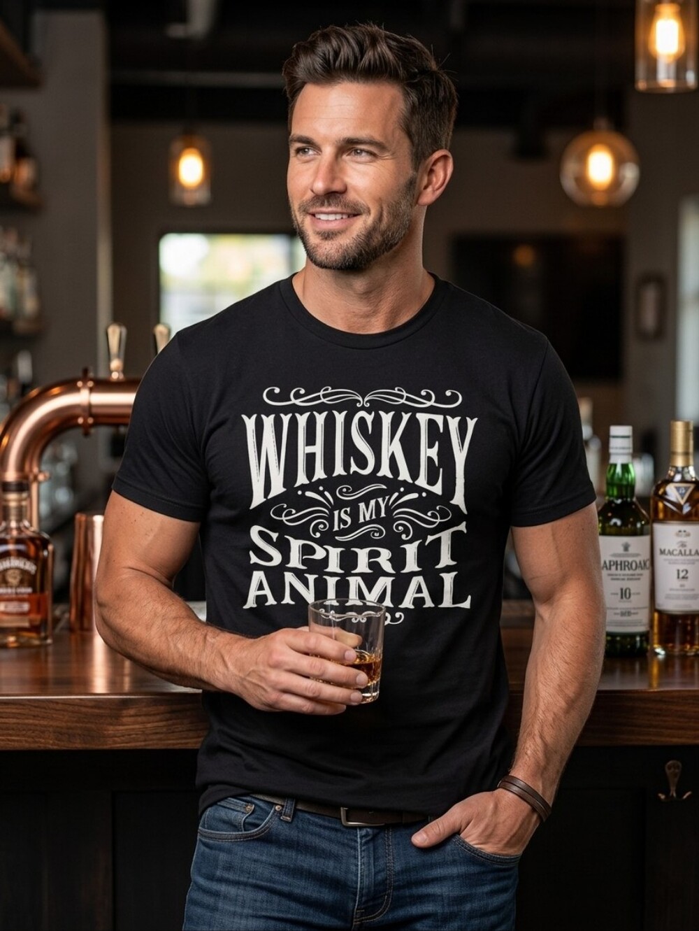 🥃GUC Port & Company "Whiskey🥃 Is My Spirit Animal Graphic T-Shirt" Black🖤 XL